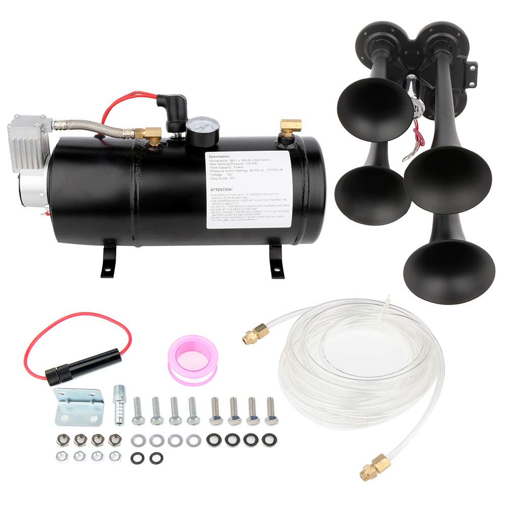 4 Trumpet Train Air Horn Kit with 150 PSI Air Compressor & Tank System - 12V Heavy Duty for Trucks, Cars, Boats & Vans | Perfect for Emergency Alerts, Vehicle Safety & Sporting Events