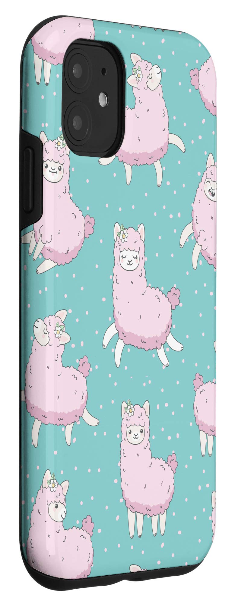 Funny Cute Llama Alpaca iPhone 11 Case - Pink & Turquoise Pattern Protective Cover for Women & Girls | Perfect Gift for Birthday, Christmas, Travel & Daily Use