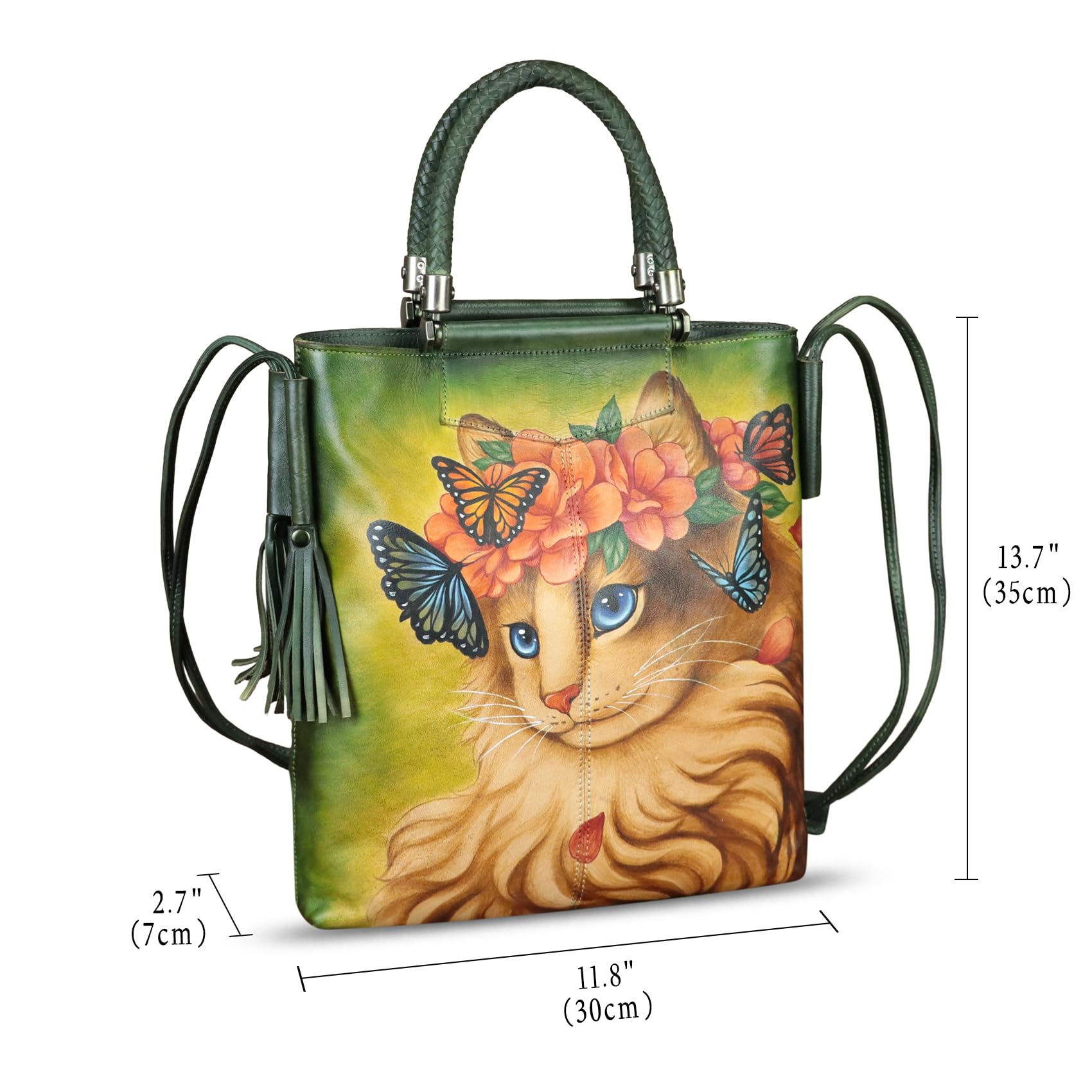 Genuine Leather Handbag for Women - Hand Painted Top Handle Crossbody Purse & Work Tote Bag - Handmade Designer Shoulder Bag for Office, Travel & Everyday Use