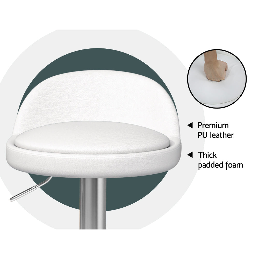 Artiss 4-Piece Bar Stools Set - PU Leather Upholstered, Adjustable Height Gas Lift Barstools, White - Perfect for Kitchen Island, Breakfast Bar & Home Decor