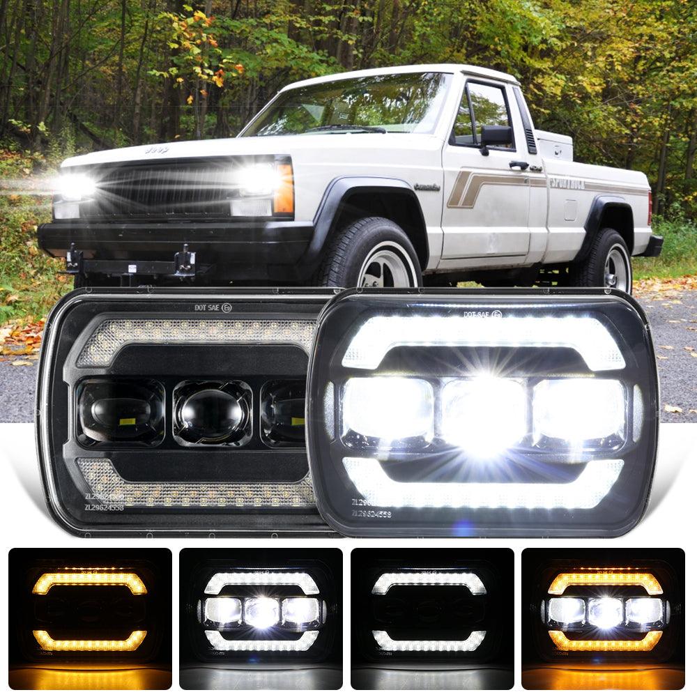 2-Pack 7x6 Inch Sealed Beam LED Headlights - Hi/Lo Beam, Yellow Turn Signal & White DRL - Perfect for Jeep Wrangler, Ford F-150, Chevy Silverado & Off-Road Vehicles