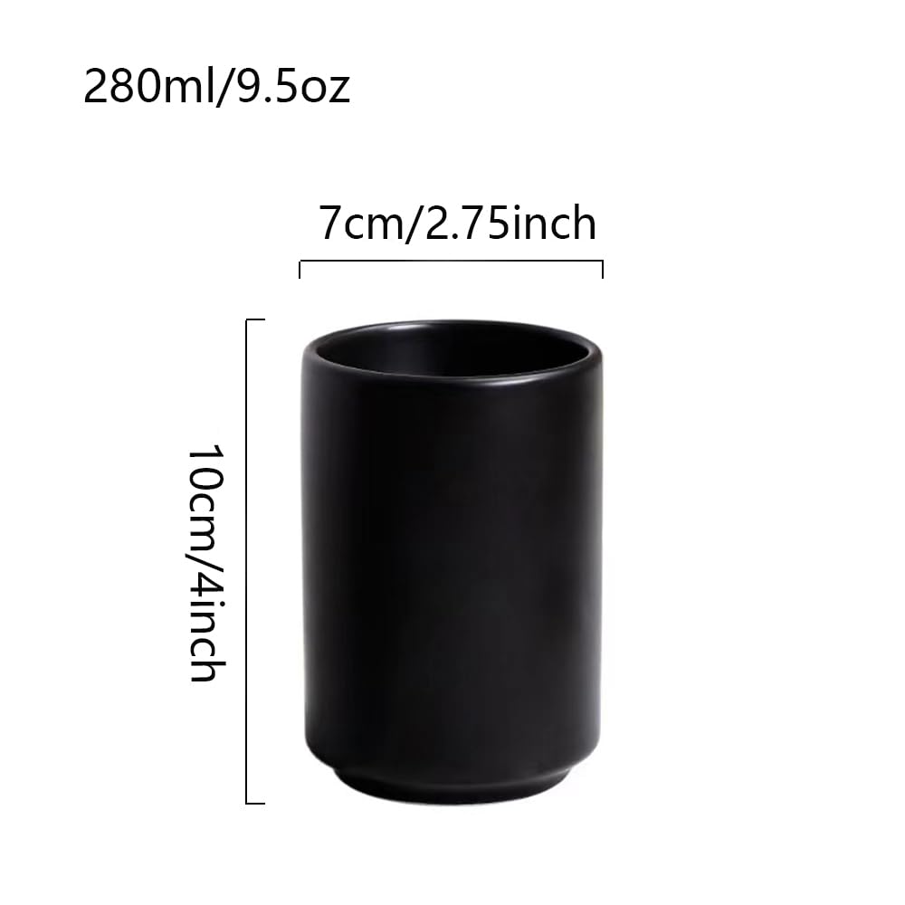 Minimalist Black and White Ceramic Mug - Handleless Tea Cup, Coffee Cup & Toothbrush Holder - Japanese Style Home & Office Essentials (Black) - Perfect for Tea Lovers, Coffee Drinkers & Bathroom Organization