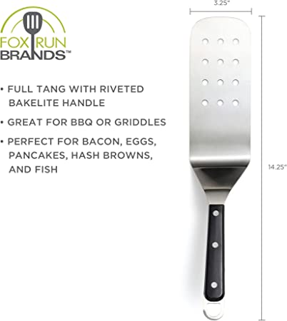 Fox Run Griddle Spatula Slotted Stainless Steel - Professional Pancake Turner & Burger Flipper for Nonstick Pans - Perfect for Breakfast Cooking, BBQ Grilling & Kitchen Use