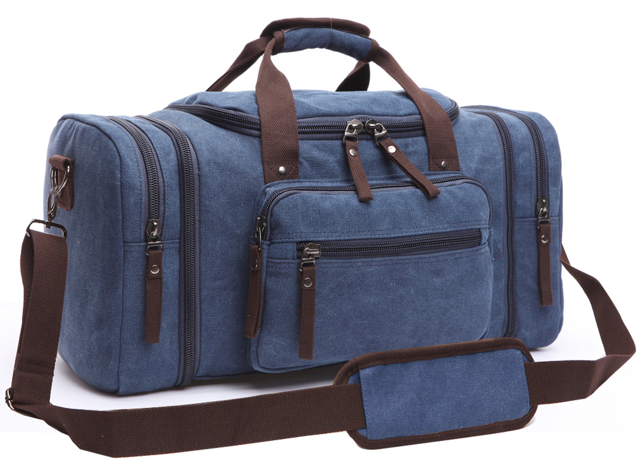 Vintage Canvas Duffel Bag - Aidonger Weekender Travel Bag with Shoulder Strap for Gym, Sports & Weekend Getaways (Dark Blue) | Durable Carry-On Luggage for Men & Women