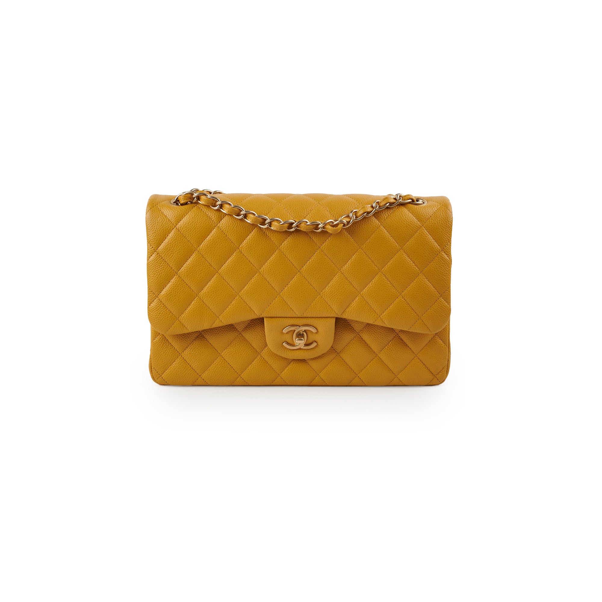 Chanel Classic Jumbo Flap Bag in Caviar Leather Yellow - 21 Series | Luxury Designer Handbag for Women, Perfect for Parties, Work & Everyday Use