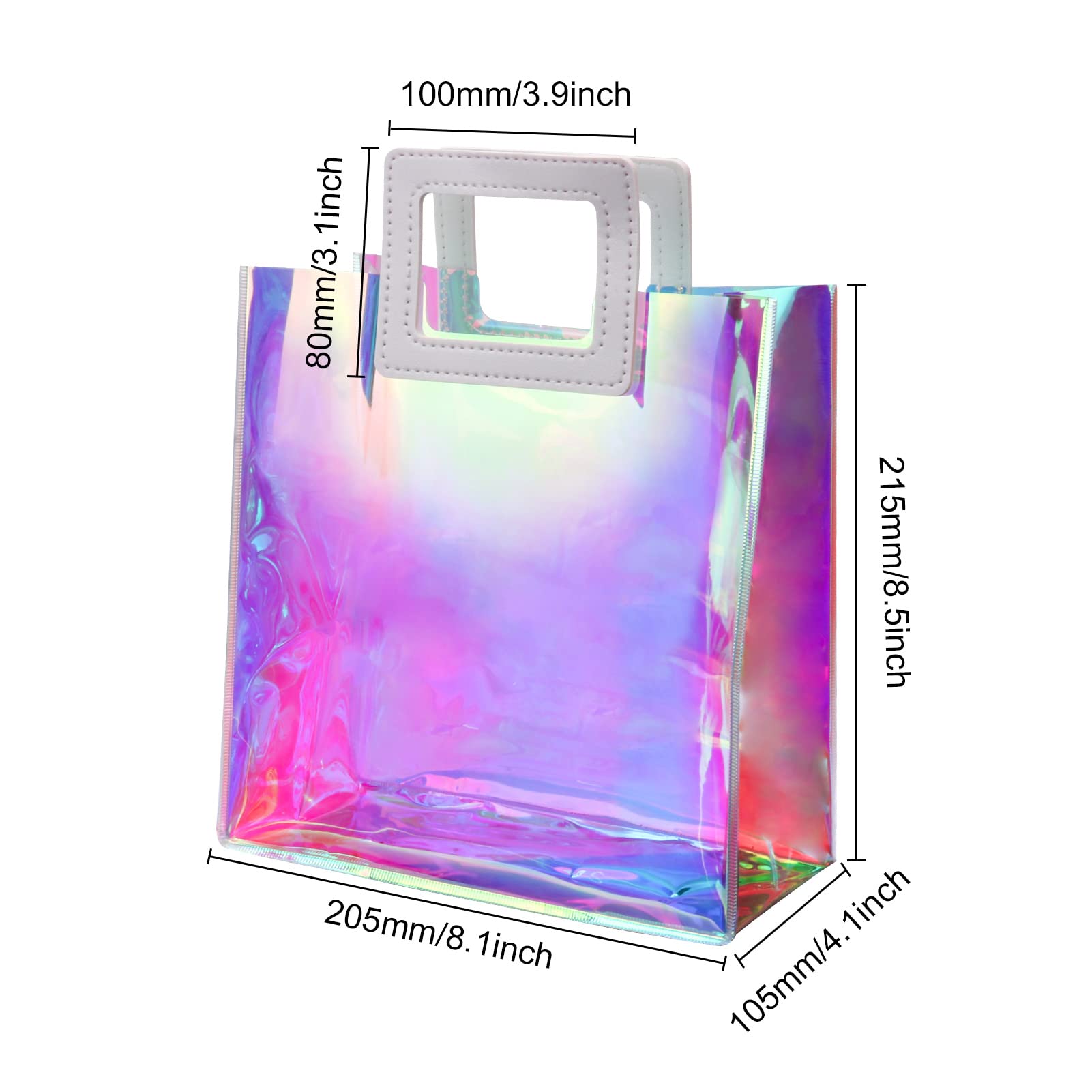 10-Pack Iridescent Holographic Reusable Gift Bags with Handles - 8.5x8.1x4.1 Inch Clear Christmas Birthday Wedding Party Favor Bags for Women - Perfect for Easter, Holiday Celebrations & Special Occasions