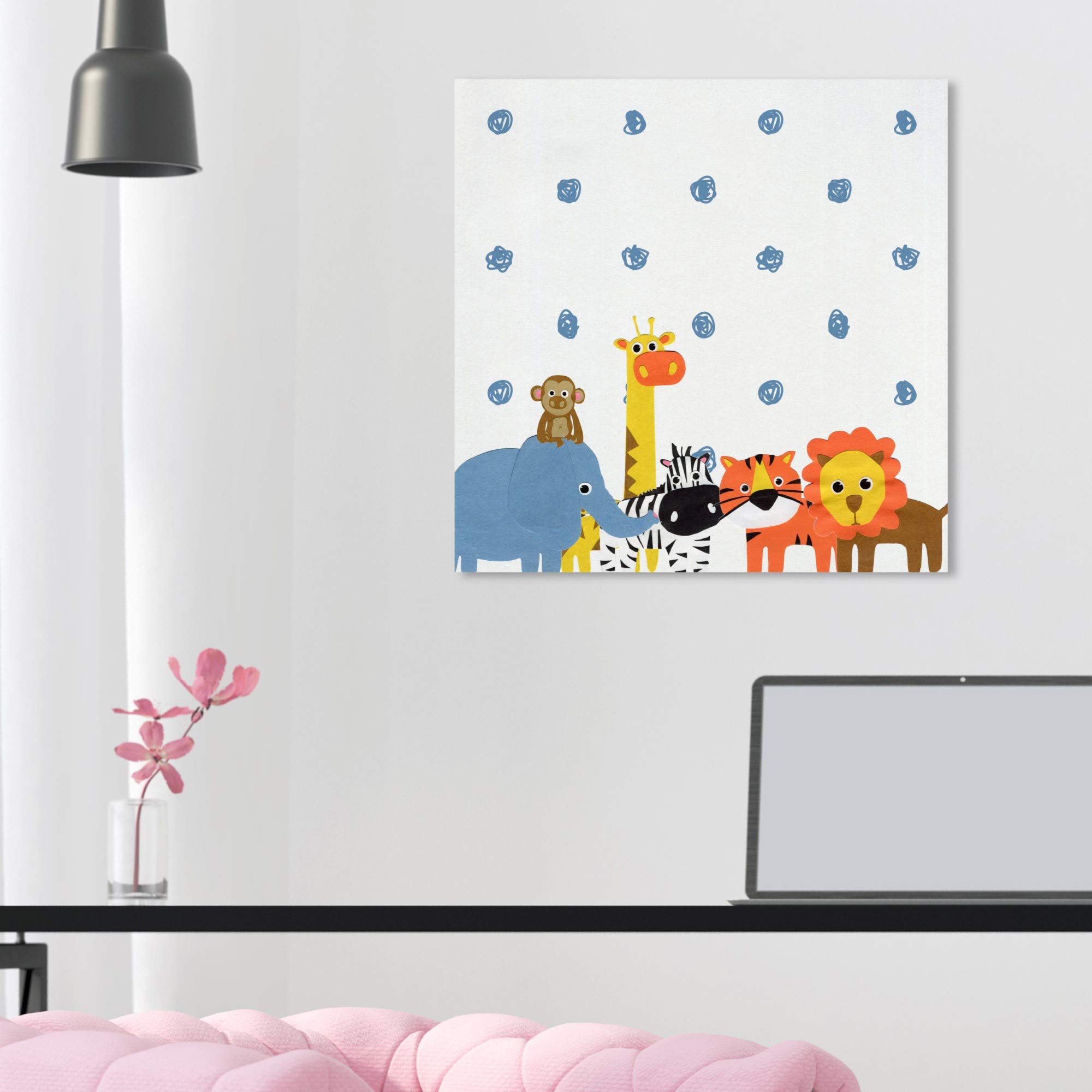 Kids Room Decor - Animals in The Rain Canvas Wall Art Prints | Nursery, Bedroom & Playroom Wall Decor