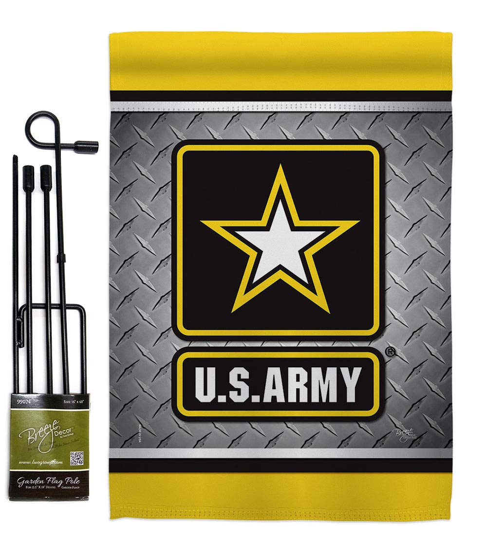 US Army Steel Garden Flag Set with Stand - Military Veteran Yard Decoration for Patriotic Home & Outdoor Use