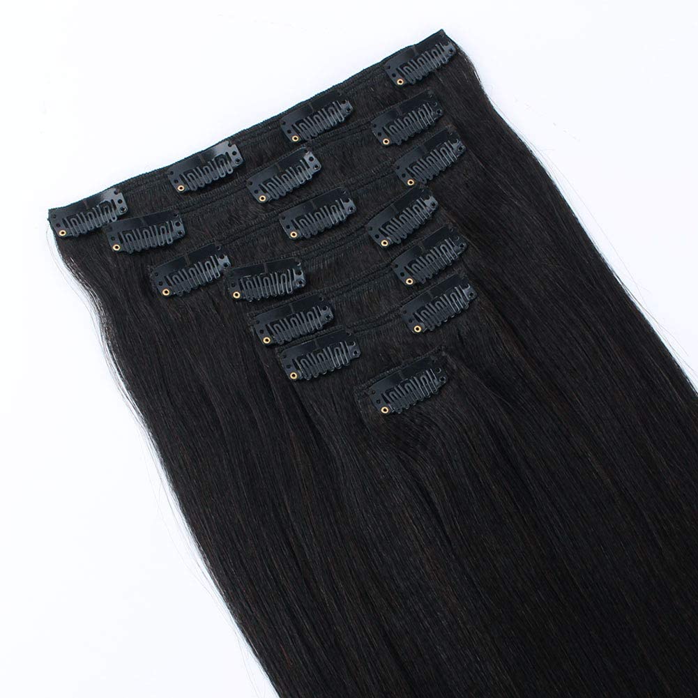 SixStarHair Yaki Straight Clip-In Hair Extensions 16 Inch - 120g Remy Human Hair (7-Piece Set) for Black Women | Relaxed Italian Yaki Texture | Perfect for Daily Styling, Special Occasions & Protective Hairstyles