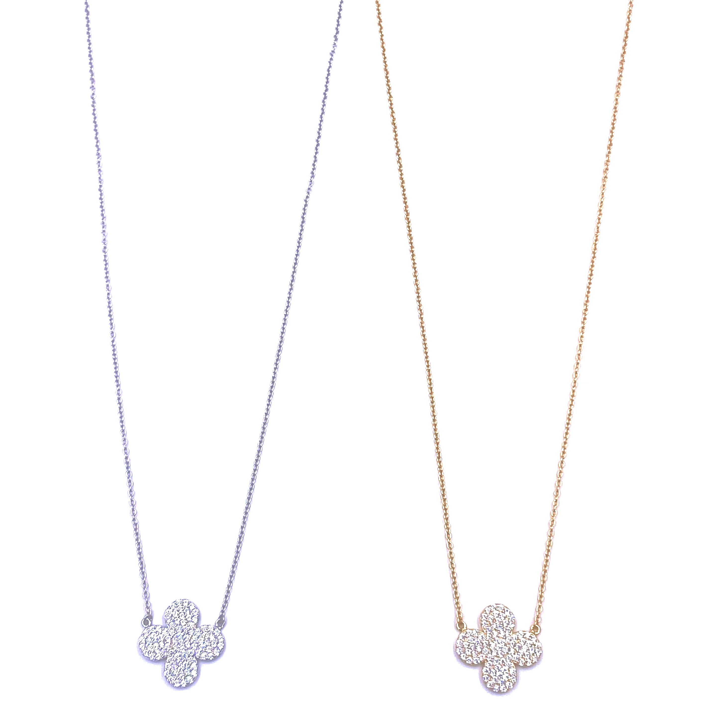 Ashley Gold Sterling Silver CZ Encrusted Clover Necklace - Elegant Four Leaf Clover Pendant for Women - Perfect for St. Patrick's Day, Birthdays & Everyday Jewelry Gifts