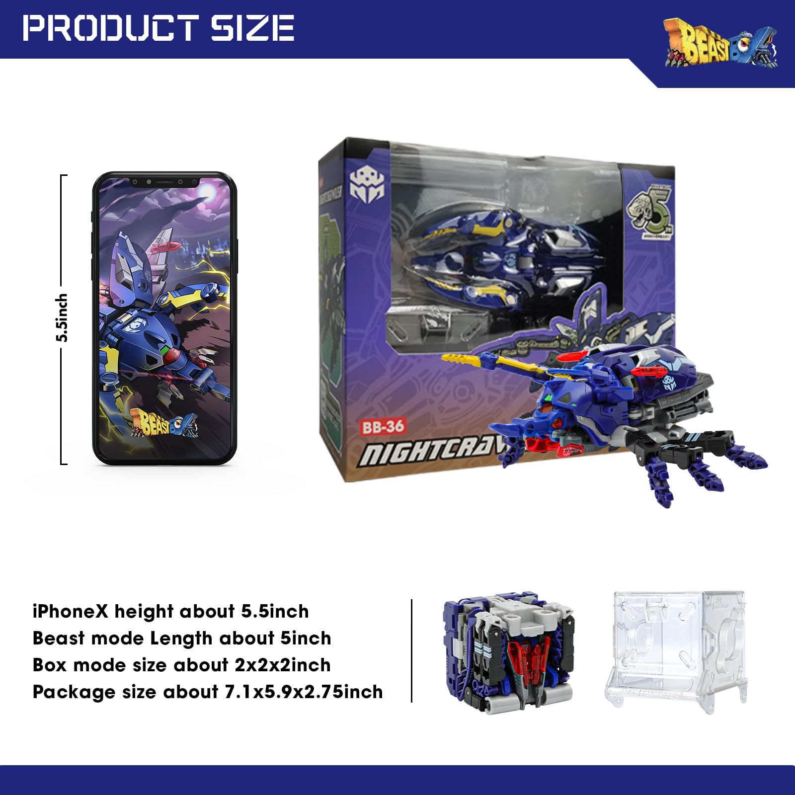 52TOYS BeastBox BB-36 Nightcrawler Transforming Robot Toy - Convertible Mecha & Cube Action Figure - Perfect Birthday Gift for Teens & Adults - Collectible for Home Display & Gaming Battles