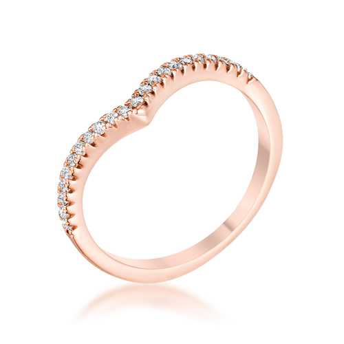 0.22Ct Rose Gold Plated CZ Chevron Ring for Women - Elegant Stackable Band for Engagement, Wedding, Anniversary & Everyday Wear