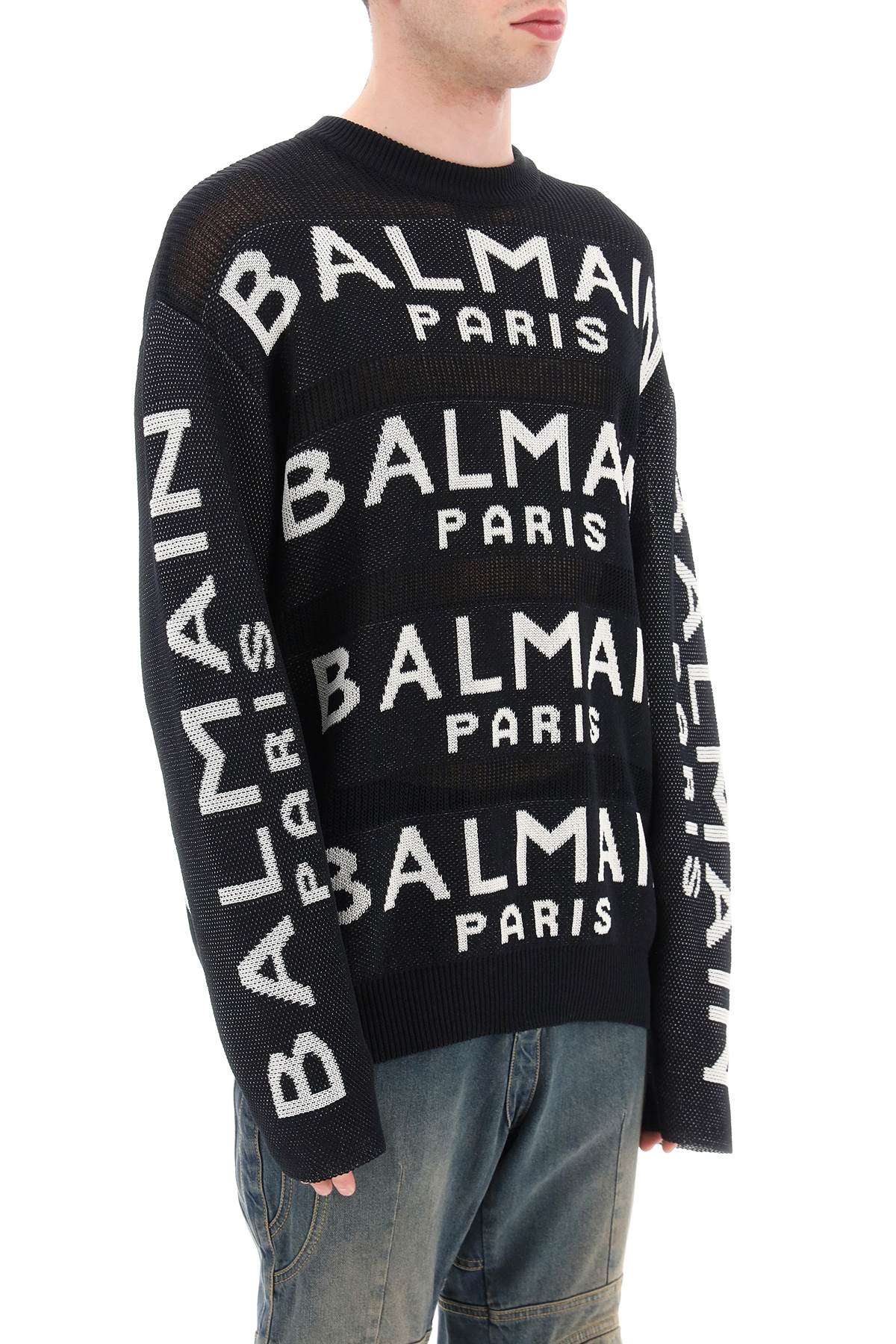 Balmain Cotton Pullover Sweatshirt with All Over Logo - Casual Luxury Wear for Men & Women | Perfect for Streetwear, Lounge & Everyday Fashion