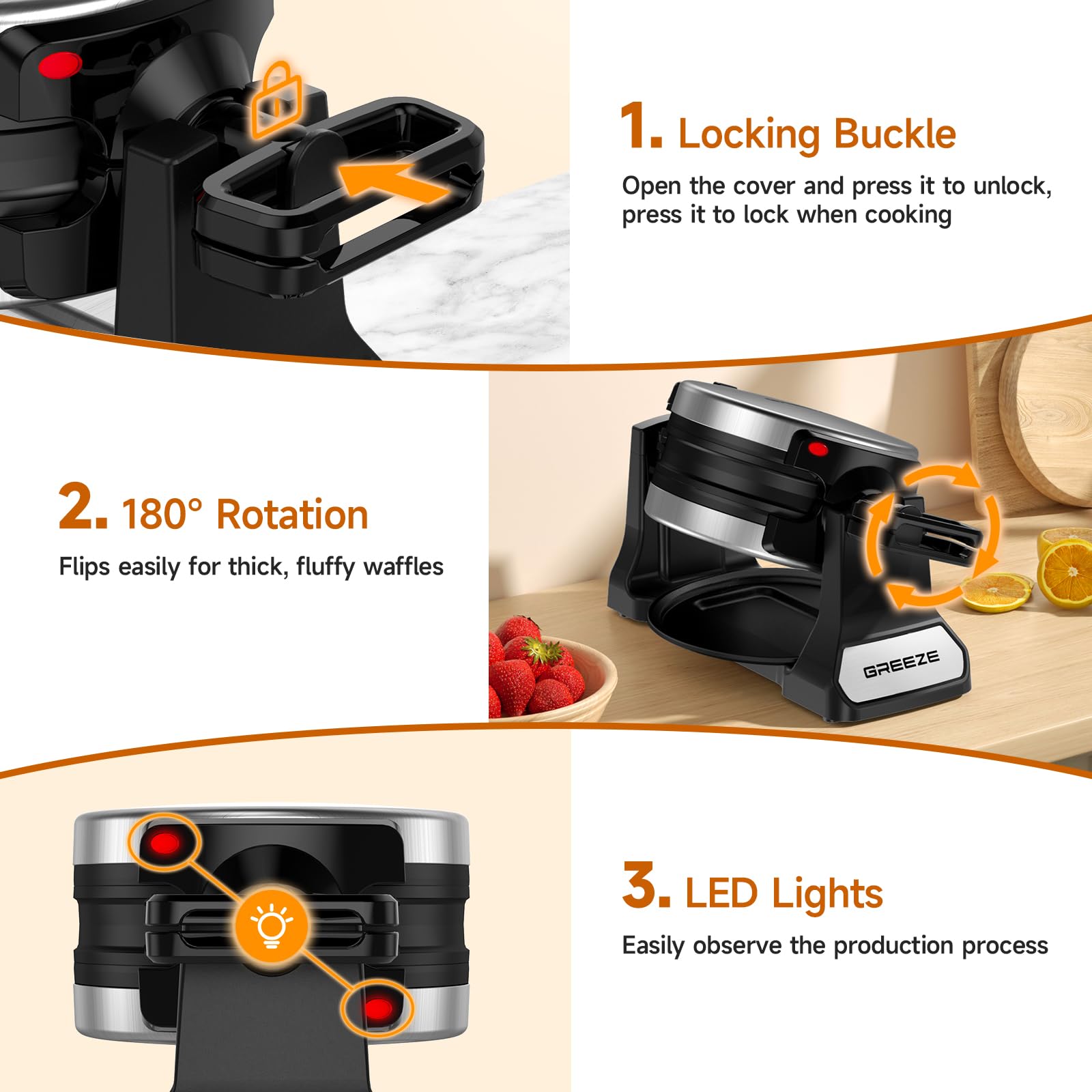 Double Belgian Waffle Maker 180° Flip - 1400W Stainless Steel Waffle Iron with Nonstick Plates & Removable Drip Tray - Makes 8 Slices - Perfect for Breakfast, Brunch, and Family Gatherings