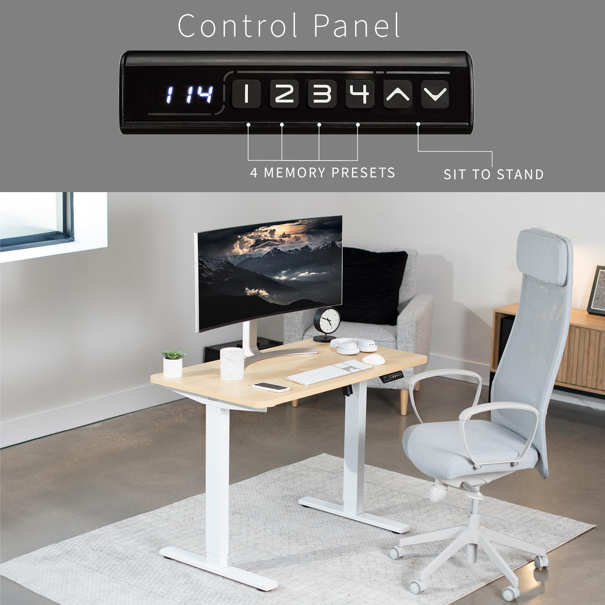 VIVO Electric 43 x 24 Inch Adjustable Height Standing Desk with Memory Controller, 1B Series - Light Wood Top & White Frame (DESK-KIT-1W4C) for Home Office, Gaming & Workspace Ergonomics