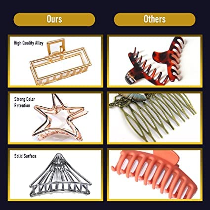 DeLush Metal Hair Clips for Women - Stylish Medium Size Hair Clutchers for Girls & Women, 8-Pack Multi-Design Hair Accessories for Everyday Use, Parties & Weddings