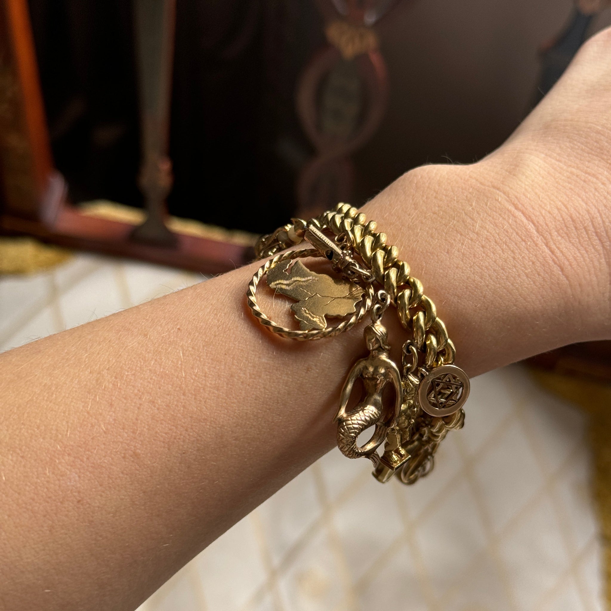 14K/18K Gold Charm Bracelet for Women - Elegant 14-Charms Vintage Jewelry Gift for Birthday, Anniversary & Special Occasions