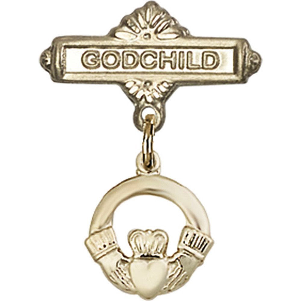 Gold Filled Baby Badge with Claddagh Charm & Godchild Pin - 7/8