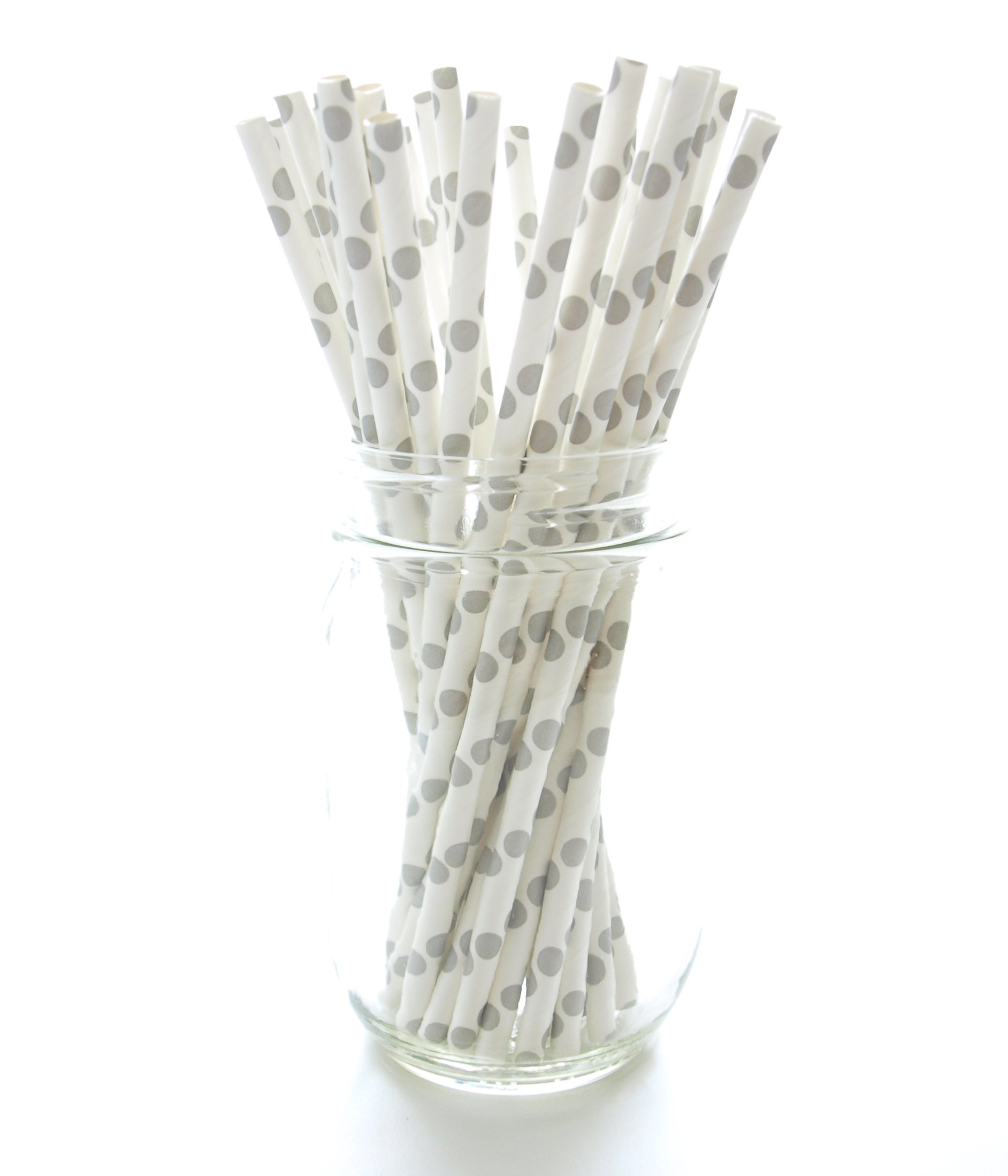 Eco-Friendly Silver Drinking Straws & Paper Striped Straws - 25 Pack Wedding Drink Stirrers with Polka Dot Design - Perfect for Parties, Bubble Tea, and Special Events