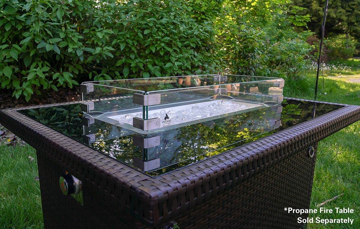 Outdoor Propane Fire Pit Table Accessories Set - Tempered Glass Lid, Wind Guard & Waterproof Cover for Series 401/403 | Perfect for Patio, Backyard & Camping Fire Pit Tables