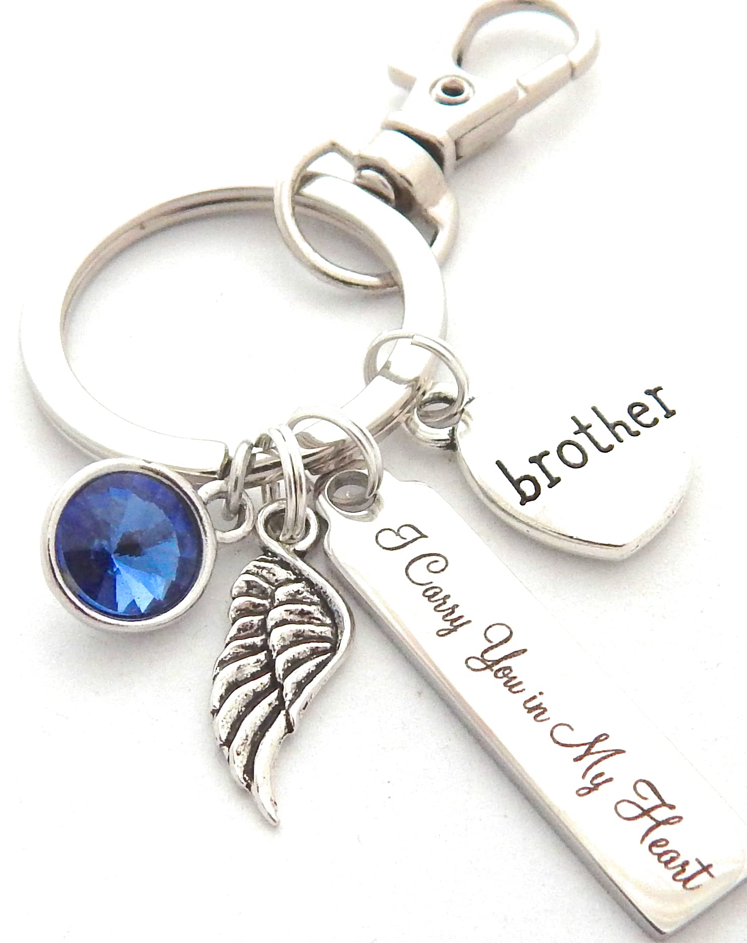 Memorial Keychain for Brother - Sympathy Gift for Loss of Son, Mom Remembrance Keychain with Angel Wing - 'I Carry You in My Heart' Engraved - Perfect for Funeral, Memorial Service & Keeping Loved Ones Close