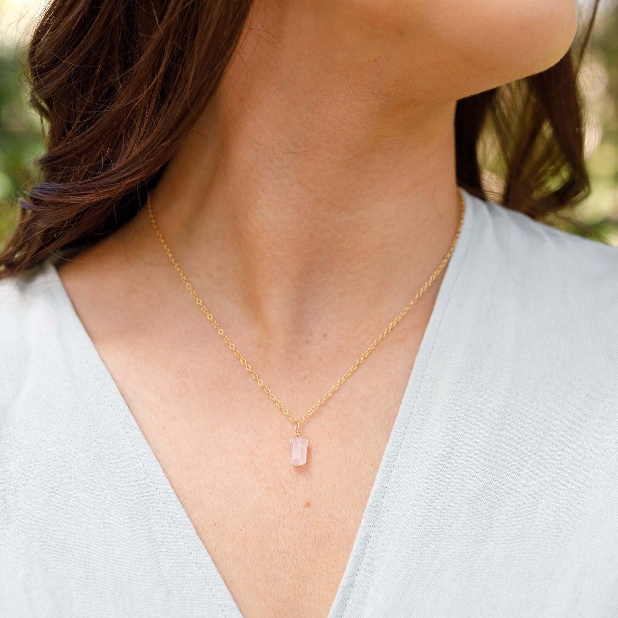 Rose Quartz Mini Double Terminated Crystal Point Pendant Necklace - Healing Crystal Jewelry for Women, Spiritual Gift & Chakra Balancing | Perfect for Meditation, Energy Work & Everyday Wear