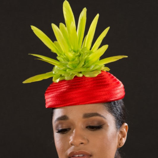 Elegant Red Satin Ribbon Dress Fascinator Hat with Feathers for Women | Wedding, Tea Party & Special Occasion Headpiece | F6030 Fashion Hair Accessory