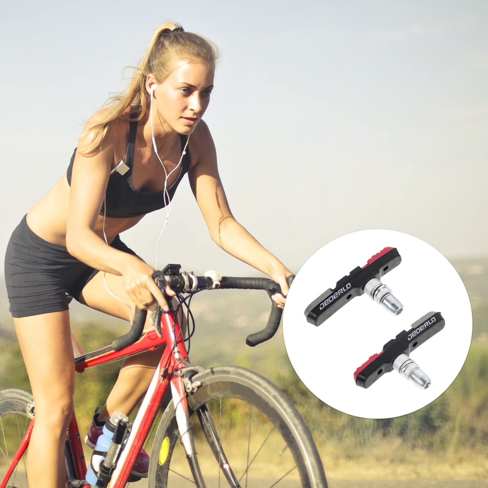 DOITOOL 2 Pairs Bicycle Brake Pads - V-Brake Pads for Mountain Bikes & Stationary Bikes - High Performance Virgin Rubber Brake Blocks with Caliper Tool - Perfect for Road Cycling, Commuting & Off-Road Adventures