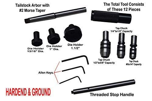 MT2 Lathe Tailstock Tap Die Holder Set - Complete Tapping, Threading, Reaming & Drilling Solution with 2 Morse Taper Shank - Perfect for Metalworking, Woodworking & DIY Projects