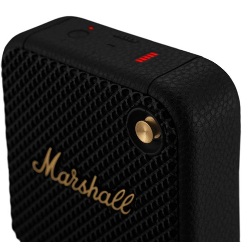 Marshall Willen Portable Bluetooth Speaker - Black/Brass Finish | Wireless Outdoor Speaker for Travel, Beach, and Home Use