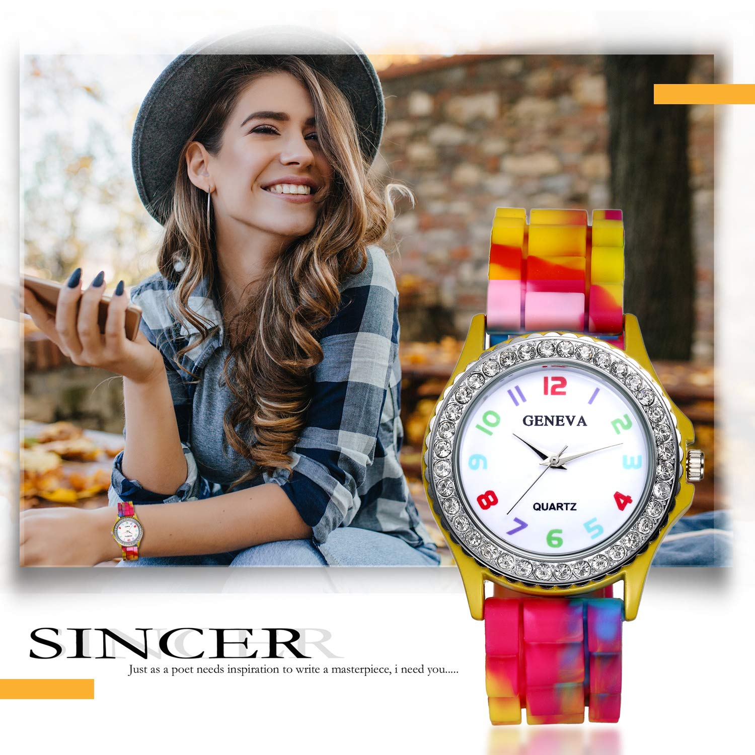 Lancardo Women's Rhinestone Rainbow Quartz Watch - Colorful Silicone Jelly Band Casual Dress Watch for Women - Perfect for Everyday Wear, Parties, and Fashion Accessories