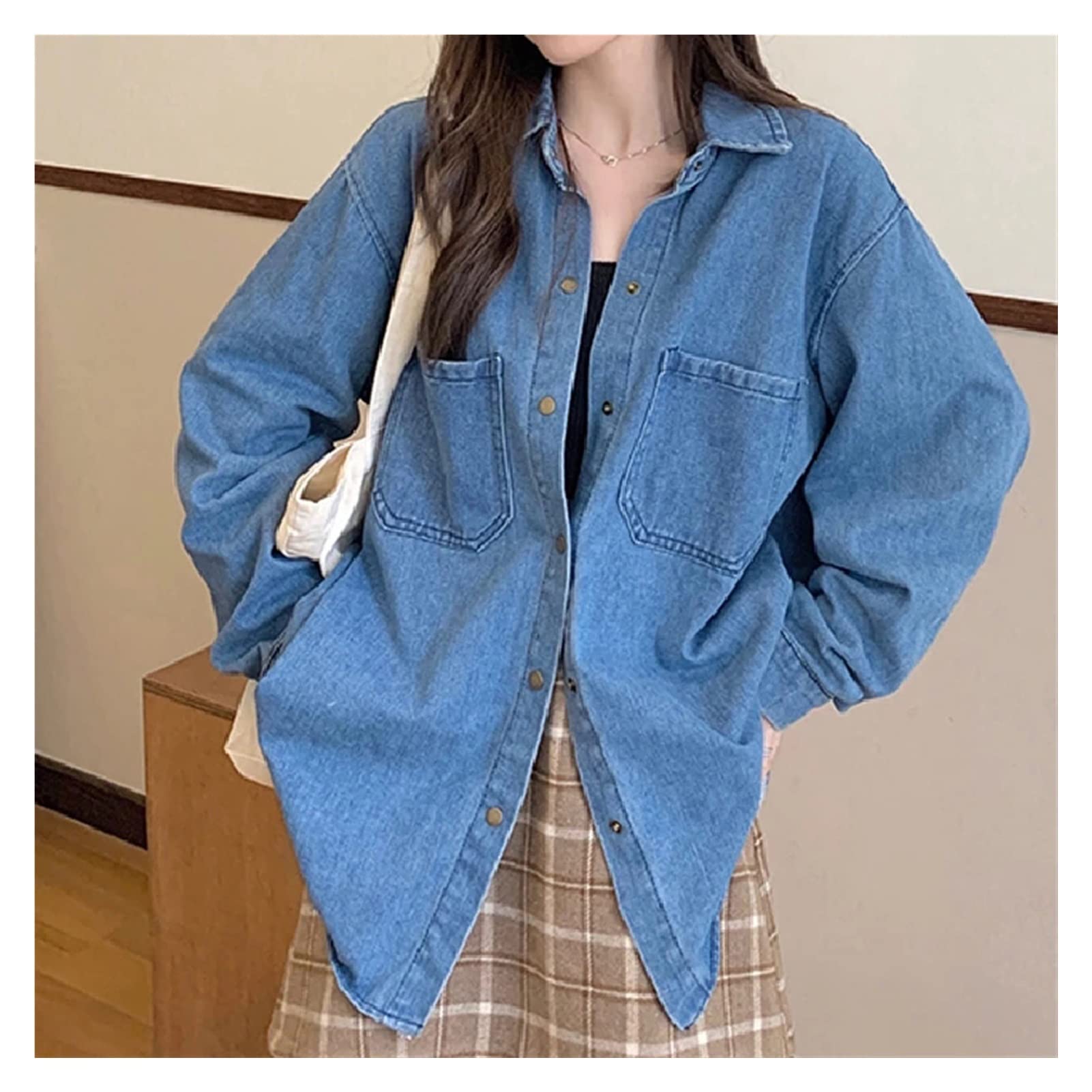 MJWDP Plus Size Denim Jacket for Women - Loose Fit Jean Coat in Blue, Spring & Autumn Casual Tops (Size M) | Perfect for Outdoor Activities, Travel & Everyday Wear