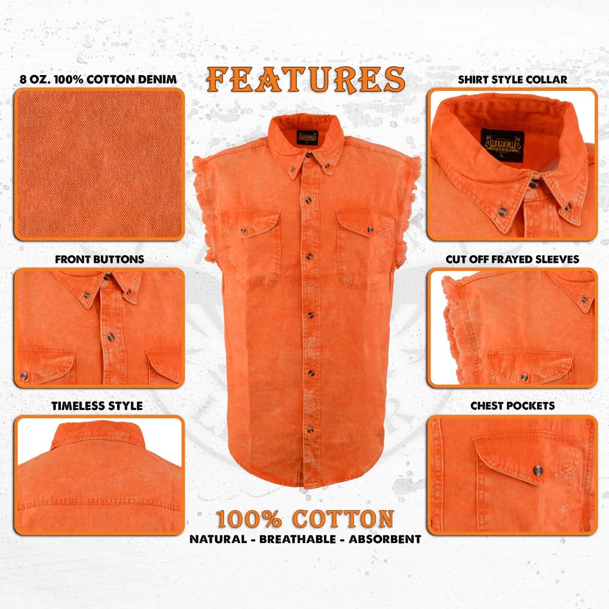 Milwaukee Leather MDM11682.152 Men's Orange & Beige Sleeveless Shirt - Breathable Summer Casual Wear for Outdoor Activities & Beach Vacations