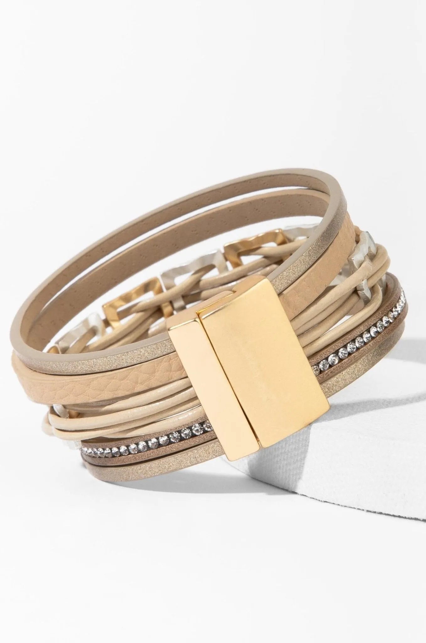 Stylish Leather Multi Strand Square Plated Bracelet for Women - Perfect for Casual Wear, Office & Evening Outfits