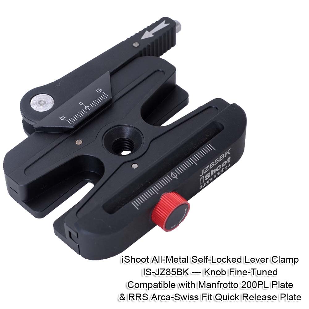 iShoot All-Metal Quick Release Clamp Adapter with Self-Locking Lever & Fine-Tuning Knob - Compatible with Manfrotto 200PL, Arca-Swiss Plates & Tripod Ball Heads - Perfect for DSLR, Mirrorless Cameras & Video Rig Setups