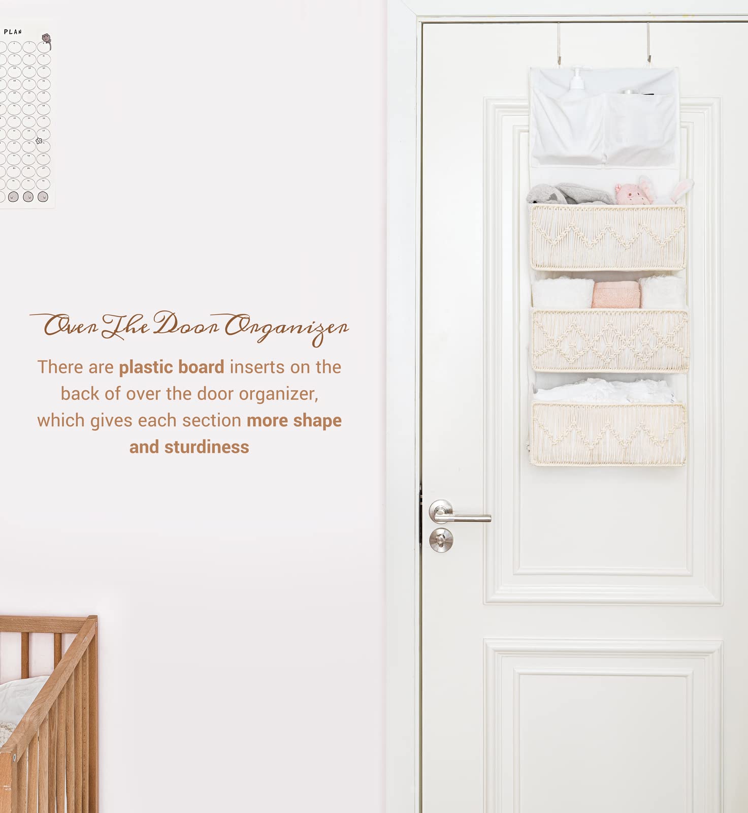 Mkono Macrame Storage Baskets Set of 3 - Boho Chic Over The Door Organizer for Nursery, Bedroom, Closet & Bathroom | Perfect for Dorm Decor, Wall Hanging & Home Organization