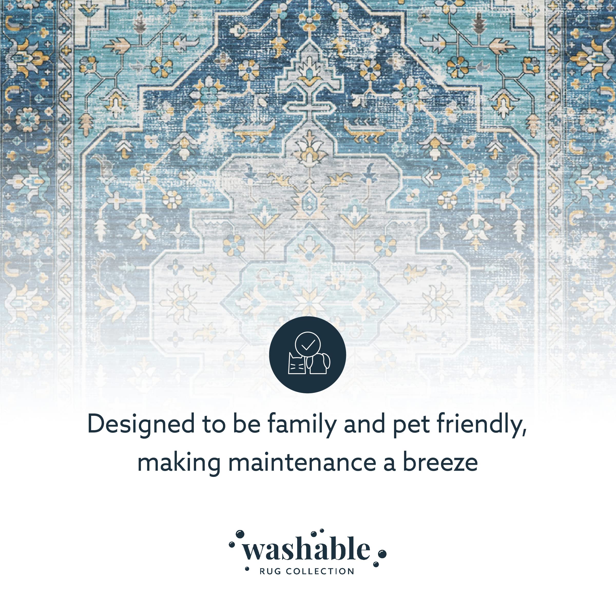 Linon Home Decor Washable Area Rug 5' x 7' - Firenze Teal & Ivory Indoor/Outdoor Rug - Perfect for Living Room, Bedroom, Patio & High Traffic Areas