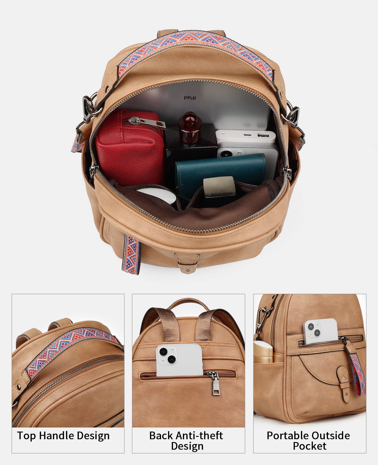 FADEON Mini Backpack Purse for Women - Stylish Leather Small Backpack with Spacious Design, Fashionable Shoulder Bag for Daily Use, Work, Travel & School Accessories