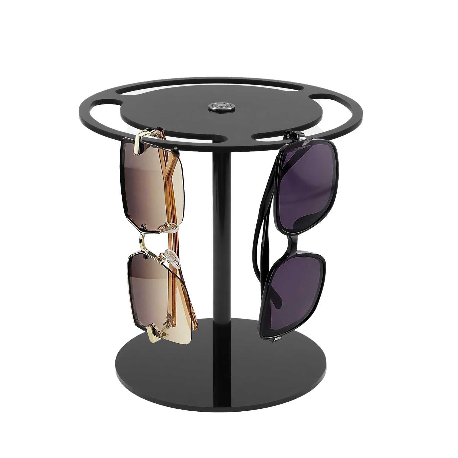 360° Rotating Acrylic Sunglasses Holder Stand - Black Eyeglass Organizer & Display Rack for Desk, Dresser, Tabletop | Perfect for Home, Office, Retail Store Eyewear Display