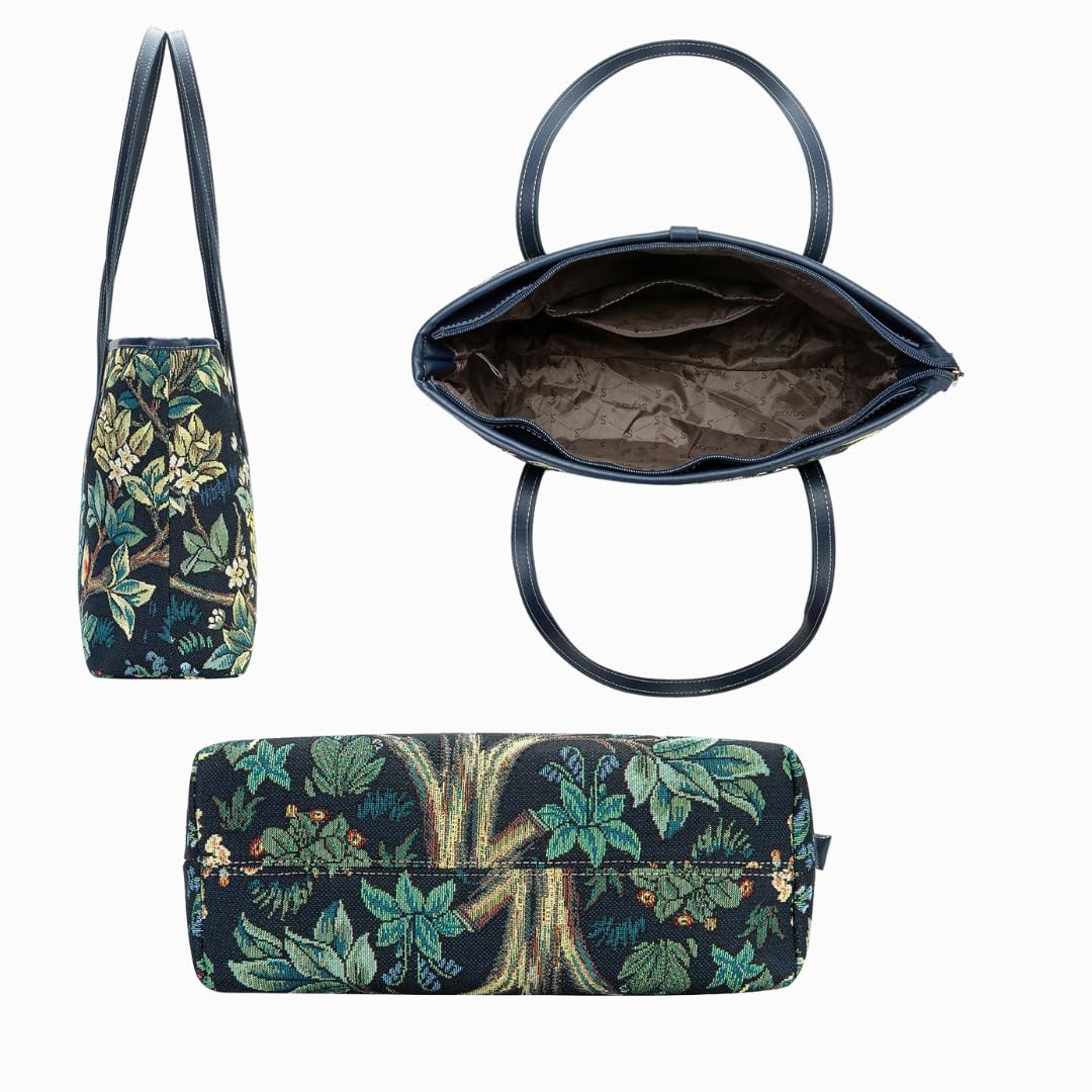 Signare William Morris Tree of Life Blue Tapestry Tote Bag, Crossbody Purse & Makeup Pouch Set for Women - Perfect for Travel, Beach & Everyday Use