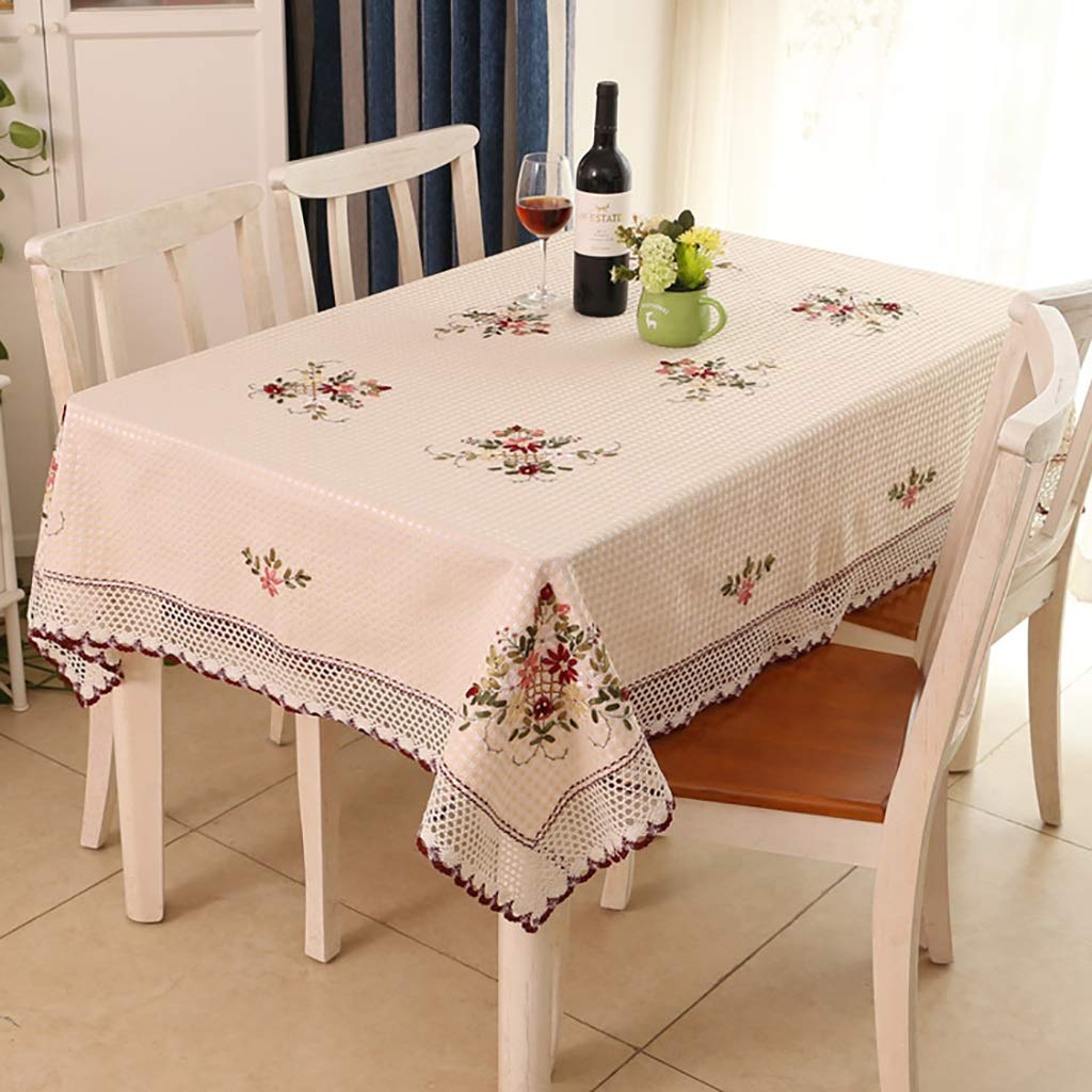 ZUOANCHEN Embroidered Printed Cotton Linen Tablecloth - Elegant White Rectangular Dining Table Cover for Kitchen, Garden & Living Room (8888cm) | Perfect for Parties, Picnics & Home Decor