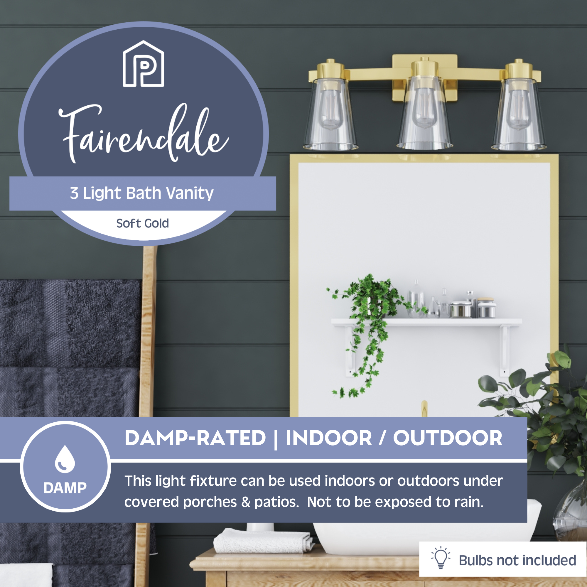Fairendale 3-Light Vanity Light Fixture with Clear Glass Shades in Soft Gold Finish - Perfect for Bathroom, Bedroom, and Dressing Room Lighting