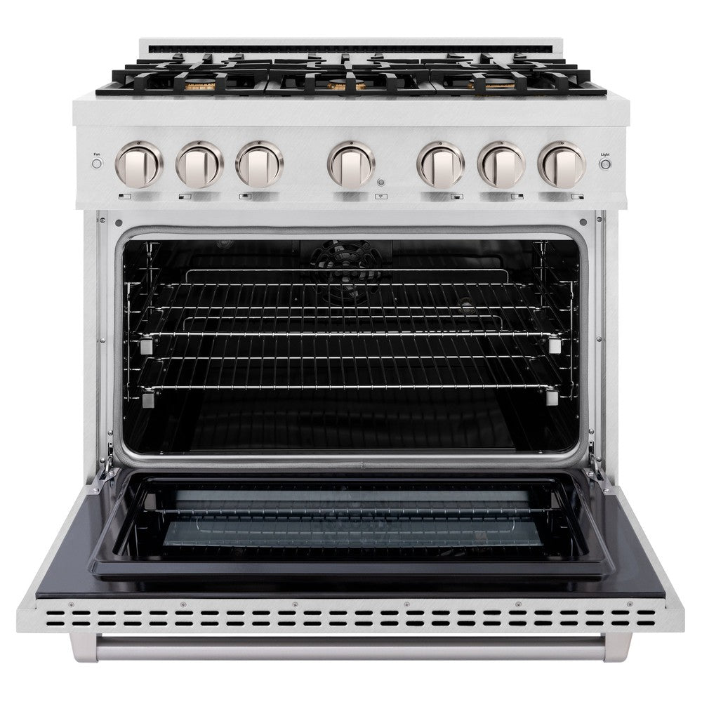 ZLINE 36 Inch 5.2 Cu Ft Dual Fuel Range - Gas Cooktop & Electric Convection Oven - Satin Stainless Steel with 6 Brass Burners (HDRS BR 36) | Professional Kitchen Appliance for Home Chefs & Cooking Enthusiasts