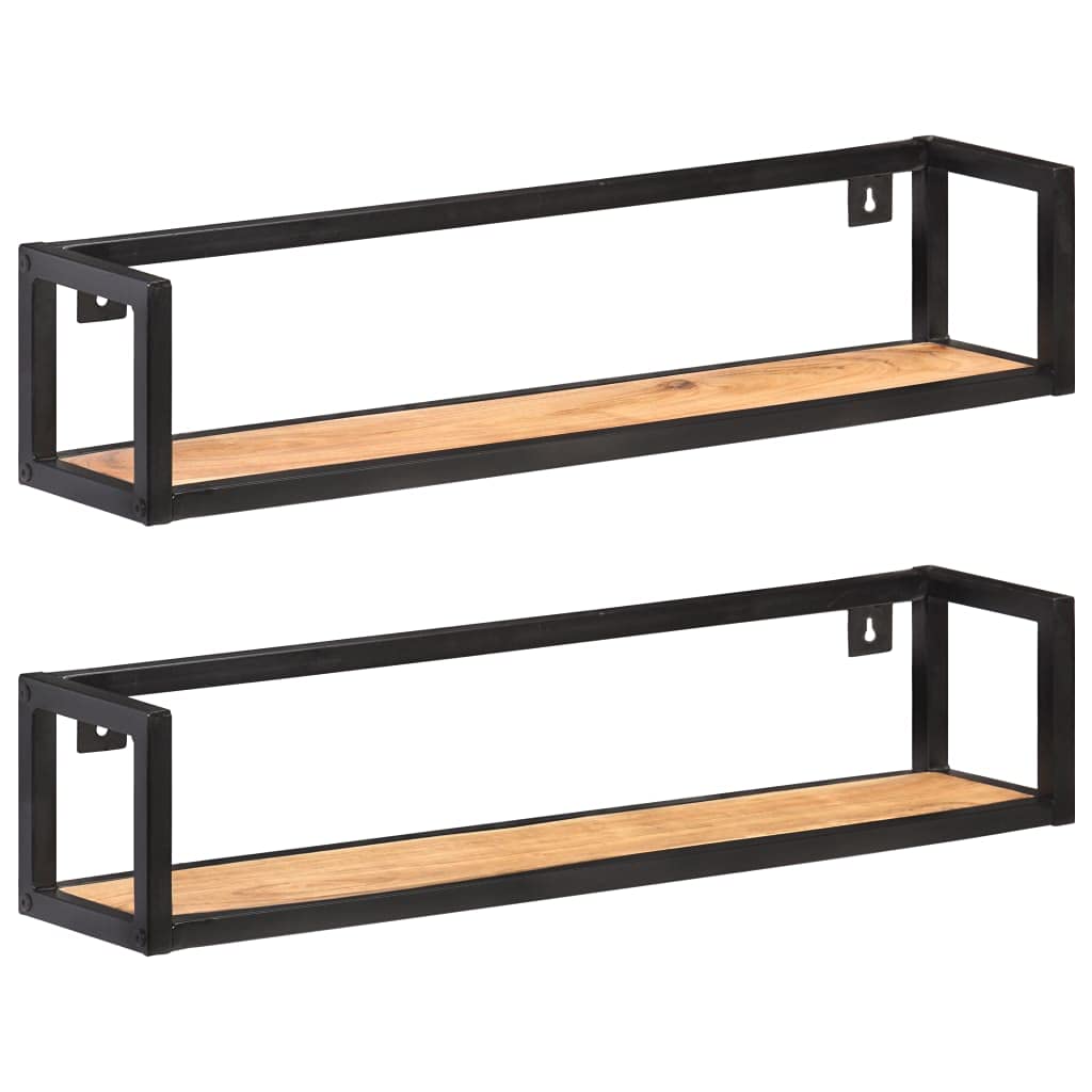 WELLIKEA 31.5 Inch Solid Acacia Wood Wall Shelves Set of 2 - Rustic Floating Shelves for Living Room, Bedroom, Kitchen & Bathroom Storage & Decor