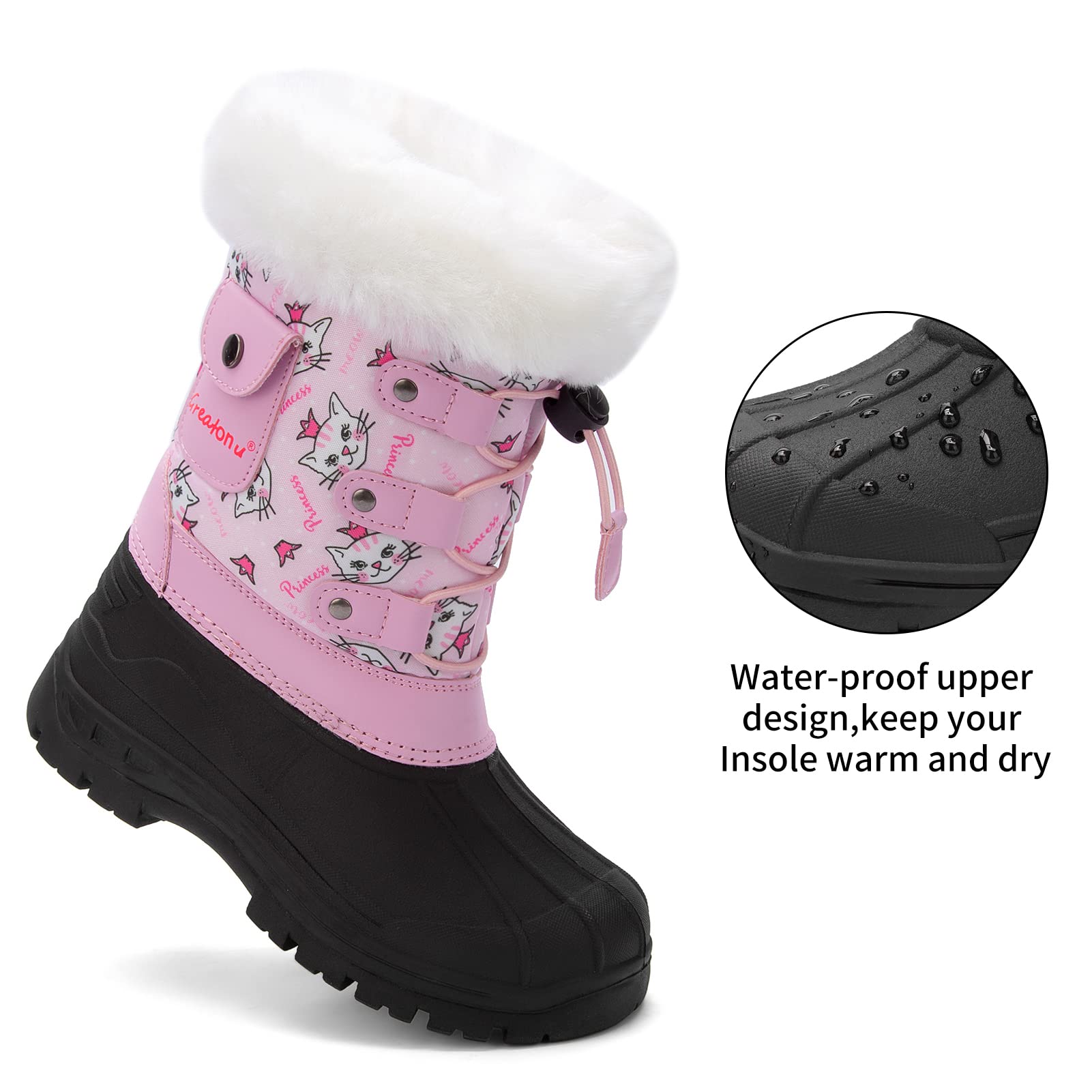 Greatonu Waterproof Insulated Kids Snow Boots for Boys & Girls - Mid Calf Winter Duck Boots for Snow Play, School & Outdoor Activities