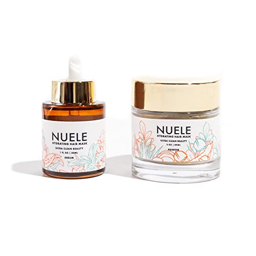 Nuele Hydrating Hair Mask - 100% Natural Organic Ingredients for All Hair Types | Deep Moisture & Repair Treatment | Non-Toxic Serum (1 fl oz) & Powder (3 fl oz) | Perfect for Dry, Damaged Hair & Post-Color Care