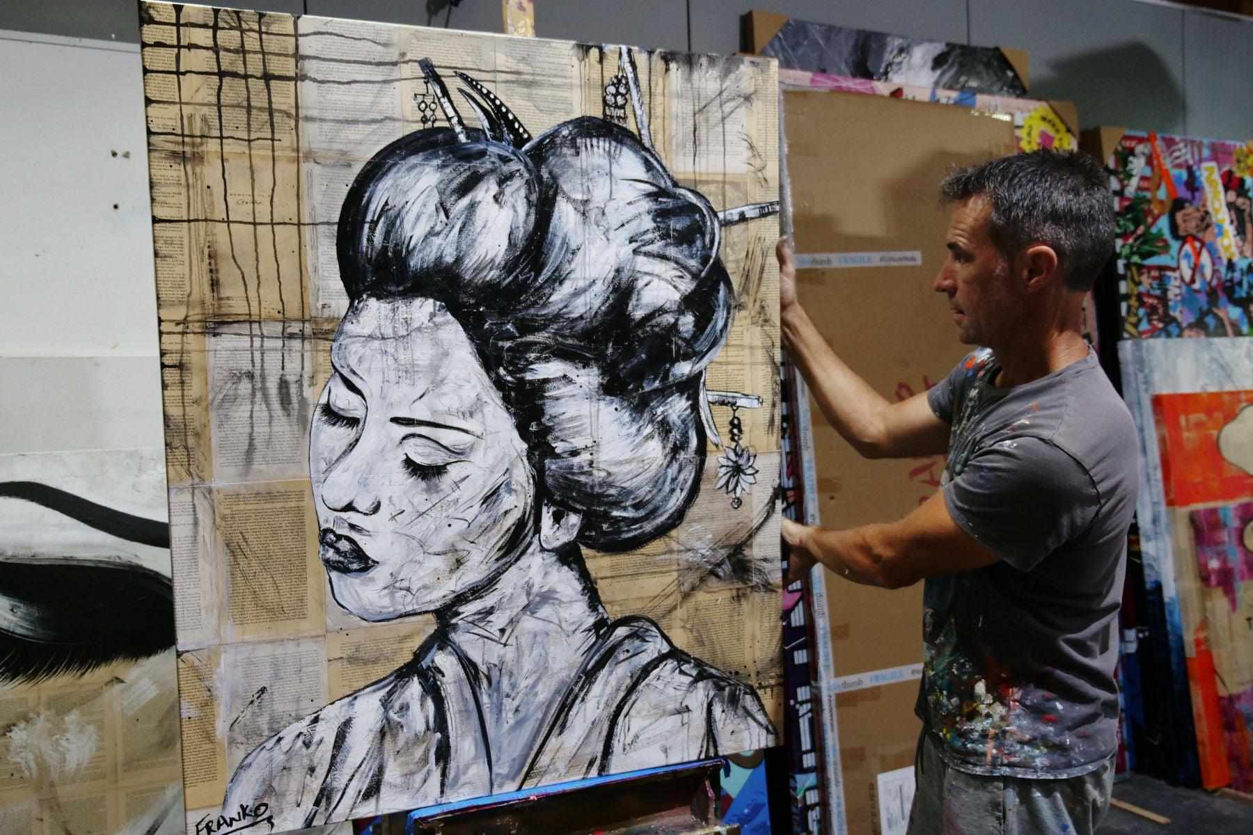 Geisha Study #3 - 120cm x 100cm Japanese Geisha Urban Pop Art Painting - Perfect for Book Club Decor, Living Room Wall Art & Asian-Themed Interior Design