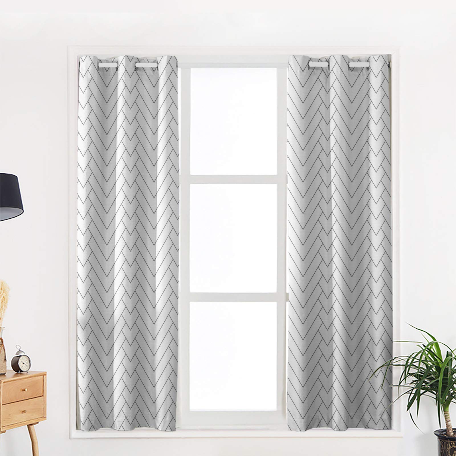 Blackout Curtains for Bedroom & Living Room - Thermal Insulated Room Darkening Window Curtains with White Oblique Stripe Pattern, 52 Inches Length (Set of 2 Panels) - Perfect for Light Blocking, Privacy & Energy Efficiency