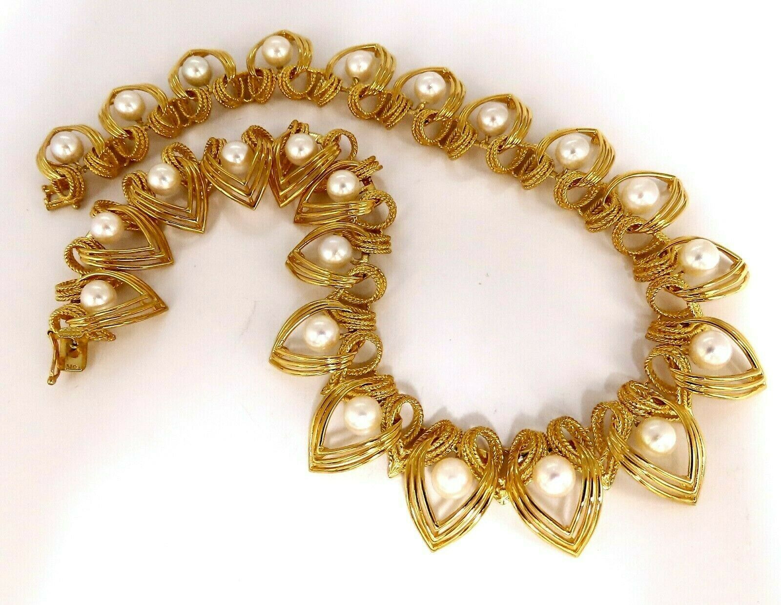 6.3mm Natural Japanese Akoya Pearl Necklace - 18K Gold Two-Tier Intertwined Twist Design - Perfect for Weddings, Anniversaries & Special Occasions