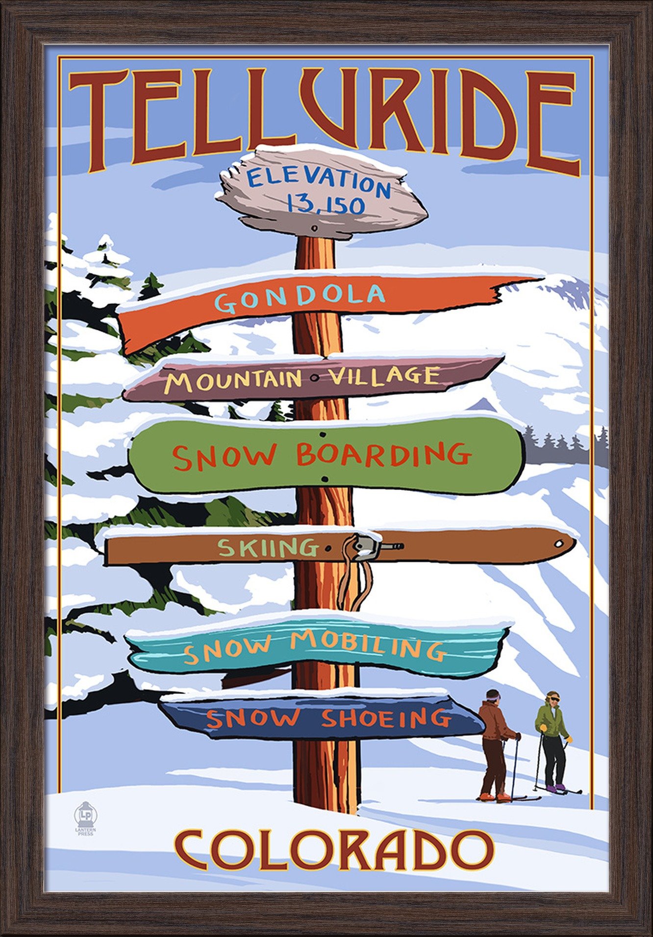 Telluride Colorado Signpost Art Print - 16x24 Giclee Fine Art on Recycled Wood Frame in Espresso Brown - Perfect for Cabin, Lodge & Western Home Decor